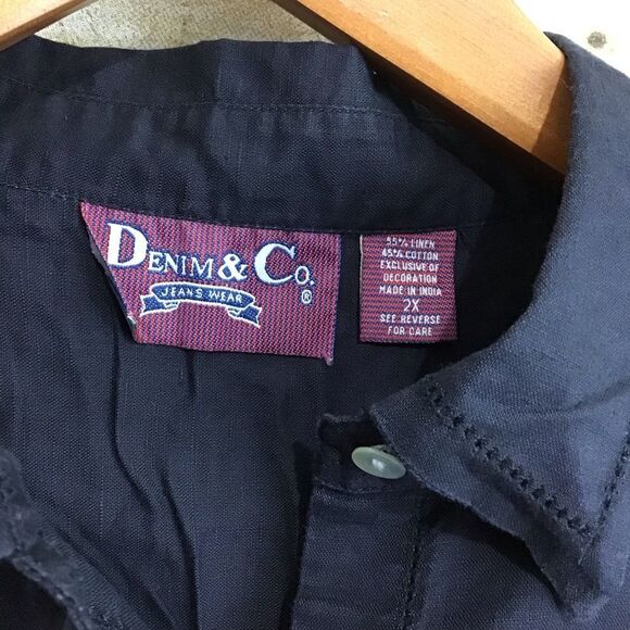 Denim&Co Black Linen Blend Button Up Shirt 2X - Picture 6 of 7